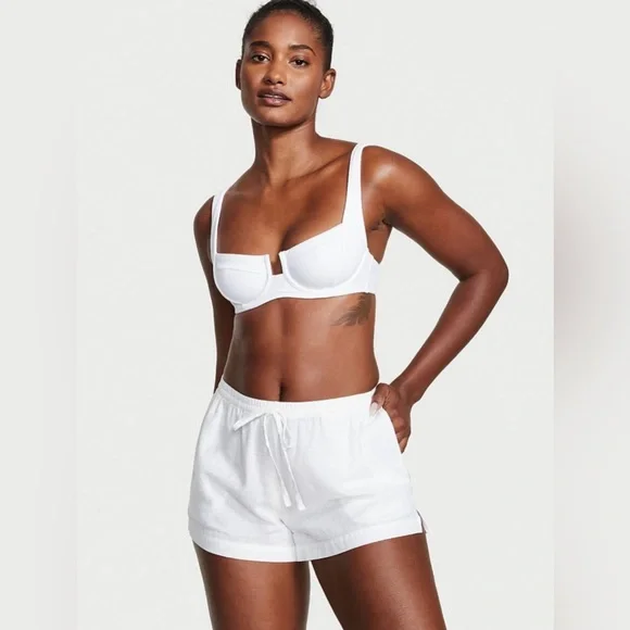 NWT Victoria’s Secret Drawstring Waist Linen Cover-up Shorts in White - Picture 1 of 13